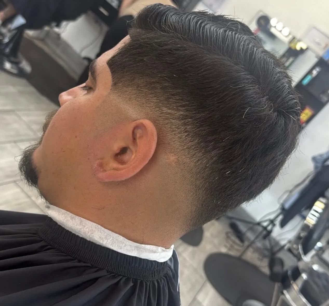 Slicked-back drop fade with beard lineup at VIP Barber Lounge, Denver & Aurora